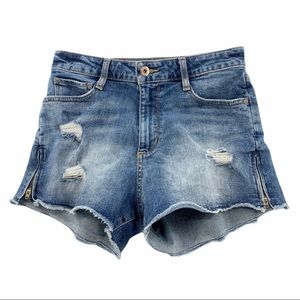 High Rise Zipper Sides Distressed Denim Stretch Blue Jean Shorts by Arizona